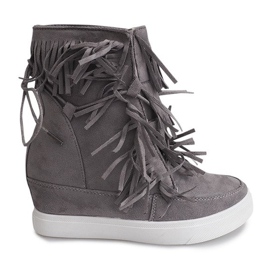 Sneakers Con Zeppa Con Frange Boho 881-2 Grigie grigio