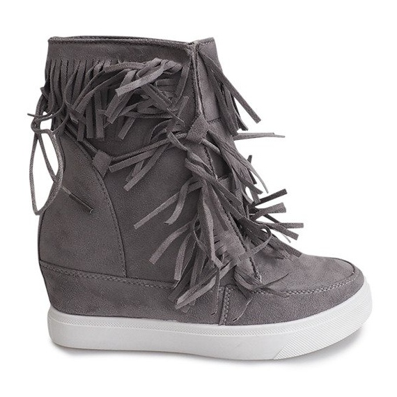 Sneakers Con Zeppa Con Frange Boho 881-2 Grigie grigio