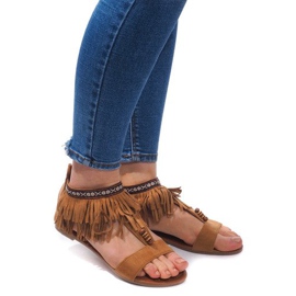 Sandali Boho 8-9 in pelle scamosciata cammello marrone