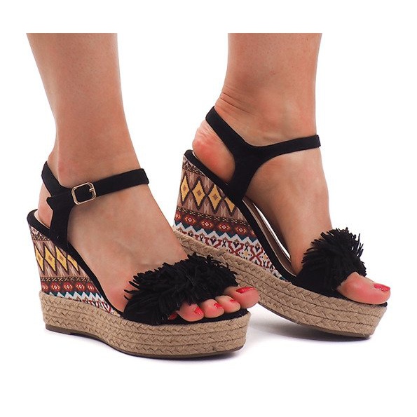 Sandali con zeppa Espadrillas FY8288 Nero