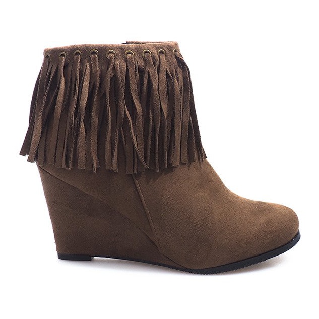 Stivaletti in pelle scamosciata con zeppa Boho 6257-15 Khaki multicolore verde