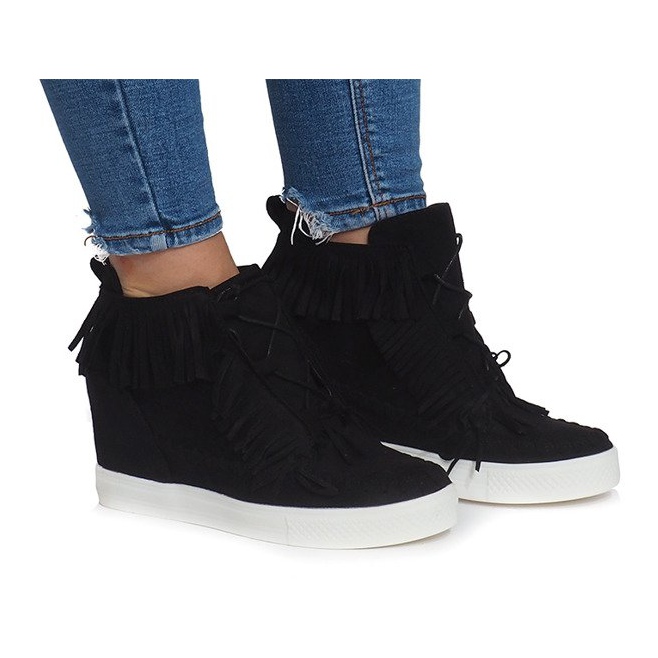 Sneakers con zeppa con frange Boho AT-0613-1 Nero
