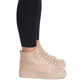 Stivali Creepers alti sulla piattaforma beige WQ-001