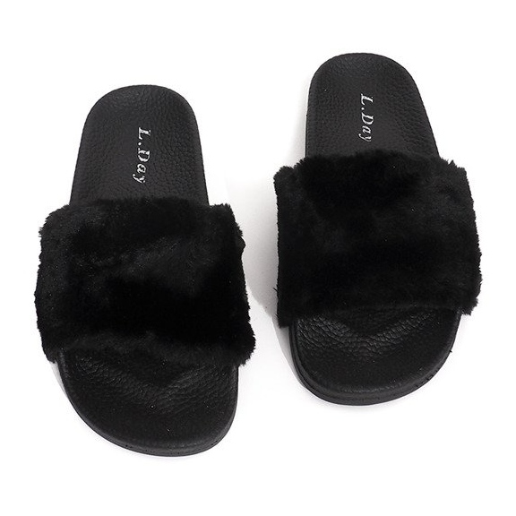 LS-1 Pantofole di Pelliccia Nera nero