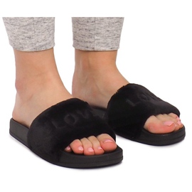 Love HN02-4 Pantofole in pelliccia nera nero