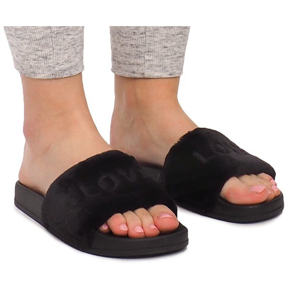 Love HN02-4 Pantofole in pelliccia nera nero
