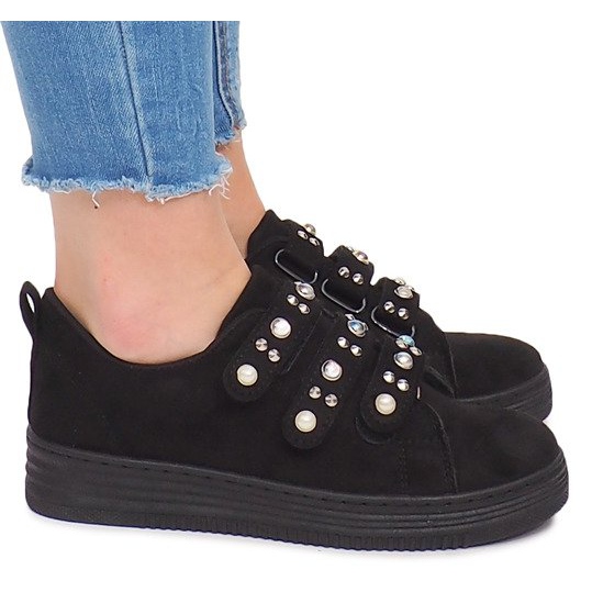 Sneakers Con Perle In Velcro 16-581 Nere nero