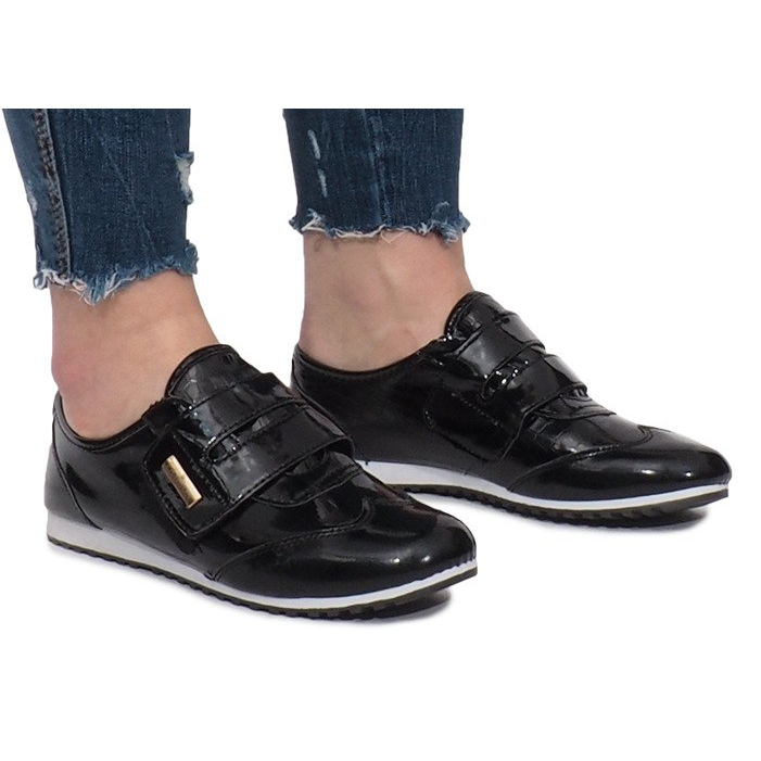 Scarpe Brogue Nere Con Velcro Denise nero