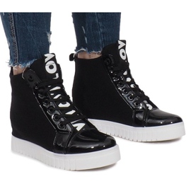Sneakers con zeppa in tessuto nero Love