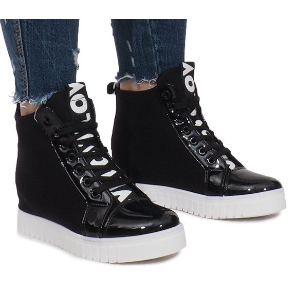 Sneakers con zeppa in tessuto nero Love