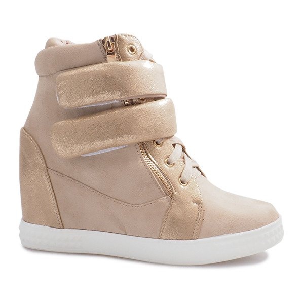 Sneakers in camoscio beige con velcro Amelia