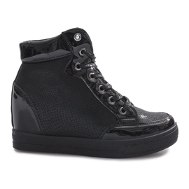 Sneakers laccate nere sulla zeppa Snake nero
