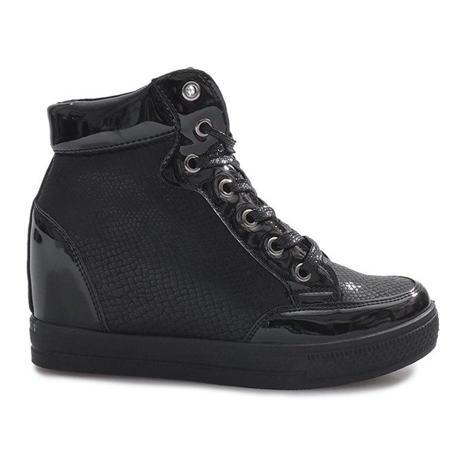 Sneakers laccate nere sulla zeppa Snake nero