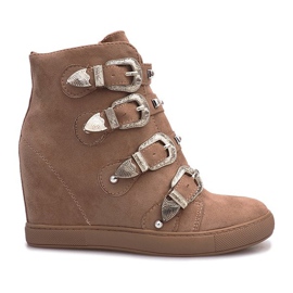 Sneakers in camoscio rosa con fibbie Maya marrone