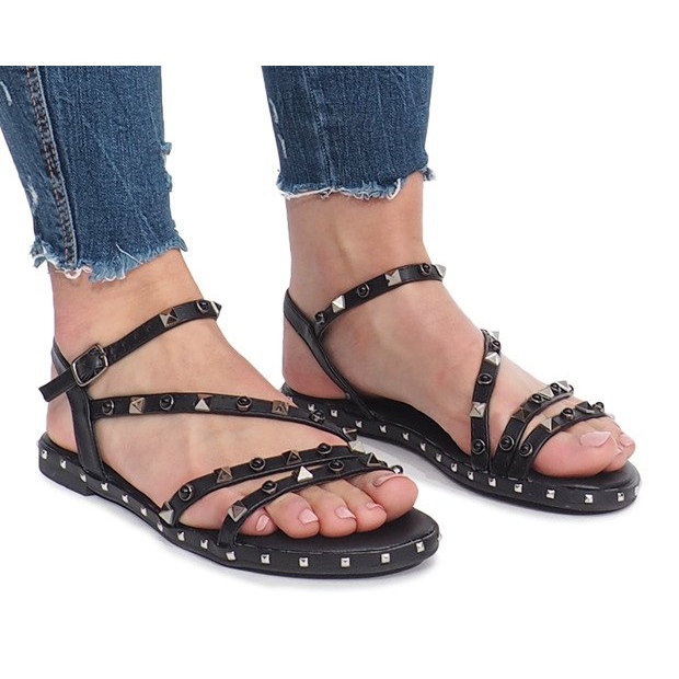 Sandali flat neri con borchie Abloom nero