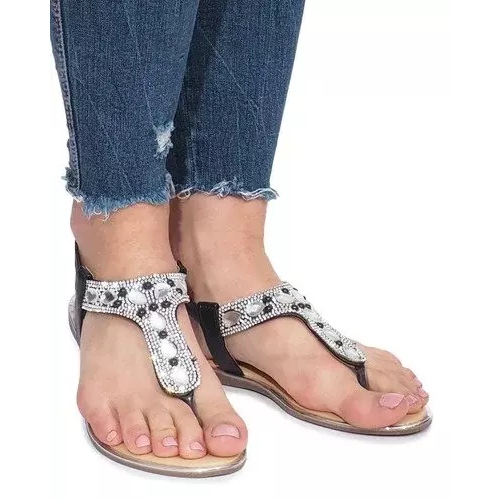 Sandali flat neri con diamanti Larissa nero