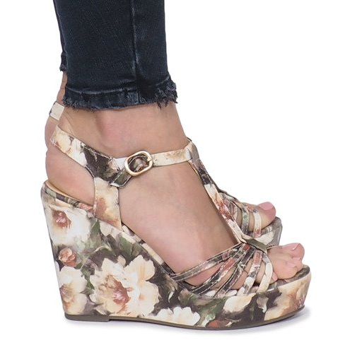 Sandali con zeppa beige Espadrillas con fiori beige
