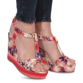 Sandali con zeppa Red Wilde Flowers rosso