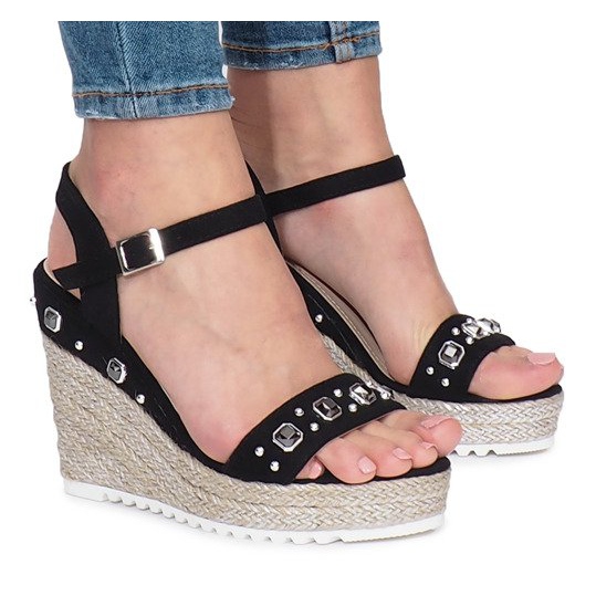 Sandali neri sulla zeppa Glam Shine nero