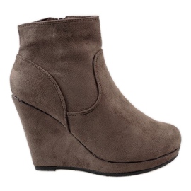 Stivali in pelle scamosciata con zeppa 122D Brown marrone