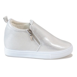 Sneakers traforate argento sulla zeppa DD383-2 grigio
