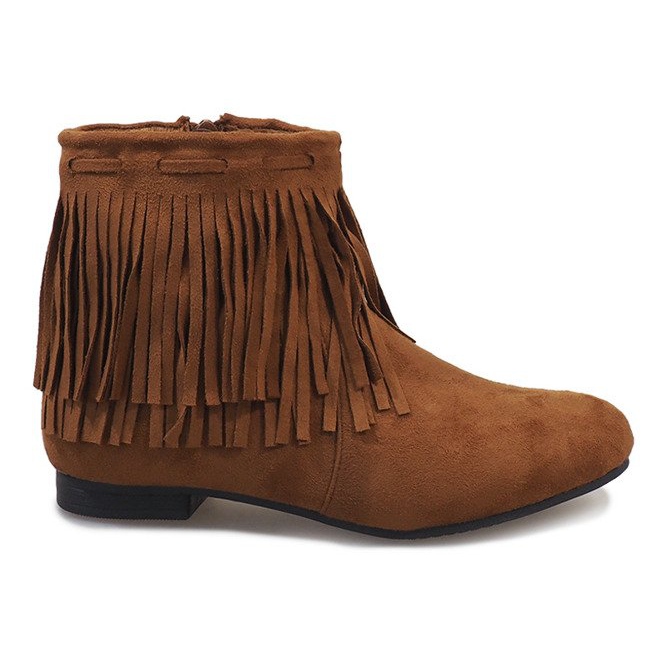 Stivali cammello con frange boho LM-656 marrone