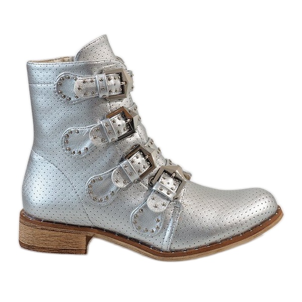 Stivali argento con fibbie CLS-57 grigio