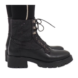 Ideal Shoes Stivaletti stringati neri con paillettes 1621 nero