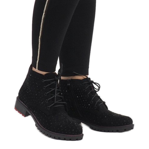Stivaletti in camoscio nero con paillettes 1013
