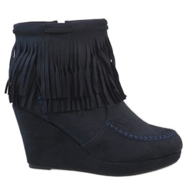 Stivali con zeppa boho in camoscio blu navy LM-653