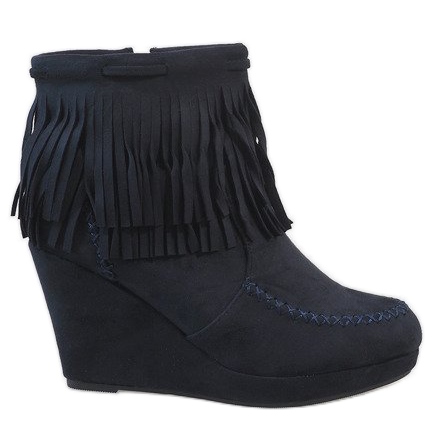 Stivali con zeppa boho in camoscio blu navy LM-653