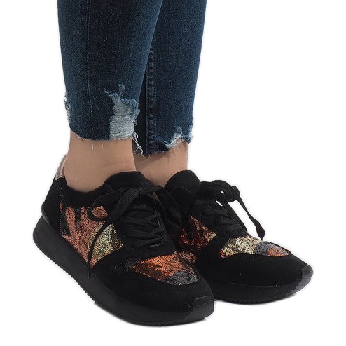 Sneakers sportive nere con zeppa T025 nero multicolore
