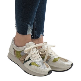 Sneakers sportive bianche con zeppa T025 bianco grigio