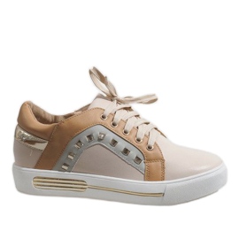 Sneakers da donna marroni con zeppa BH-115 marrone