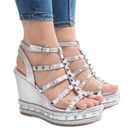 Sandali con zeppa argento VS-368 grigio