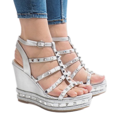Sandali con zeppa argento VS-368 grigio