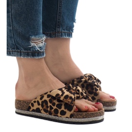 Pantofole leopardate con fiocco N-33 marrone