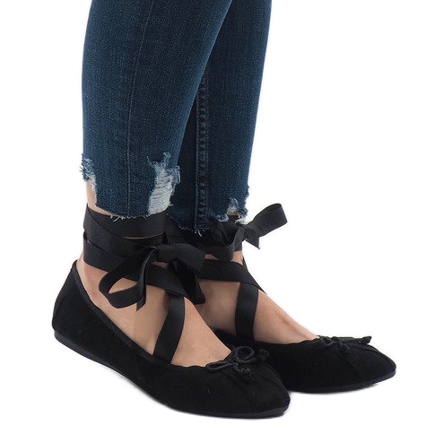 Ballerine stringate nere con fiocchi B-62 nero