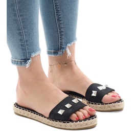 Pantofole jeans nere 7087 borchie nero