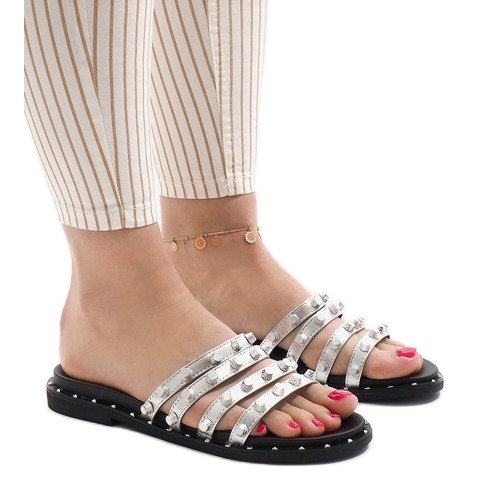Pantofole argento con borchie LK-2802 grigio
