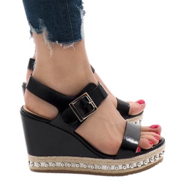 Sandali con zeppa laccati argento 17060-73 nero