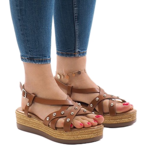 Sandali espadrillas cammello sulla piattaforma 314-2B marrone