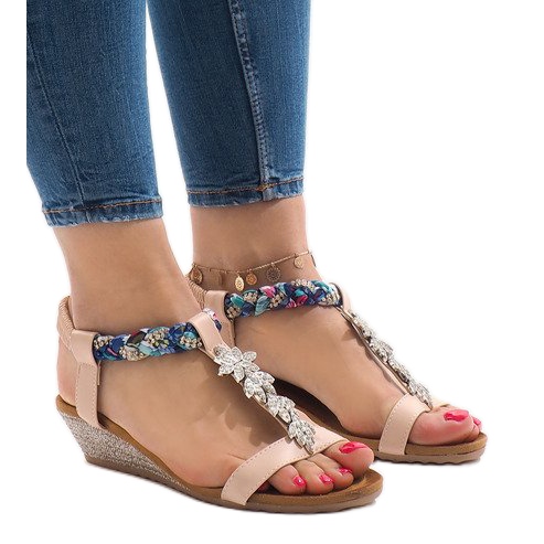 Sandali rosa con zeppa con elastico B133-3 multicolore