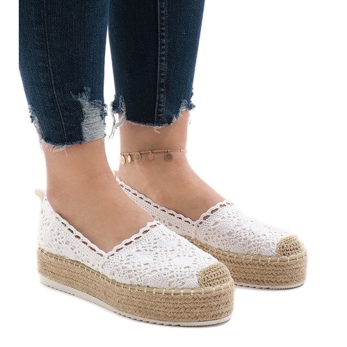 Espadrillas sneakers bianche sulla piattaforma 7801-P bianca