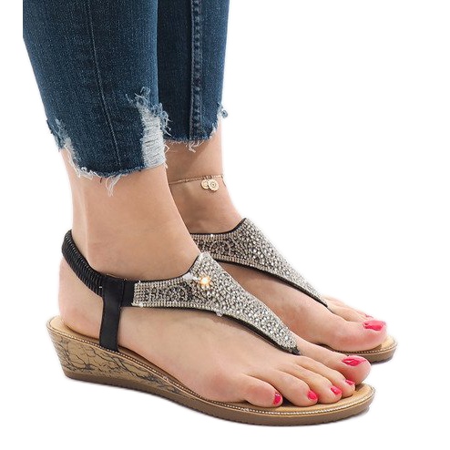 Sandali neri con zeppa con elastico FM4075 nero multicolore