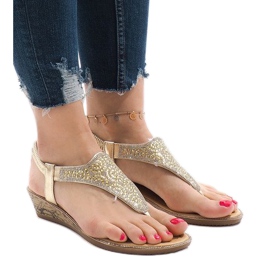 Sandali con zeppa dorata con elastico FM4075 d'oro