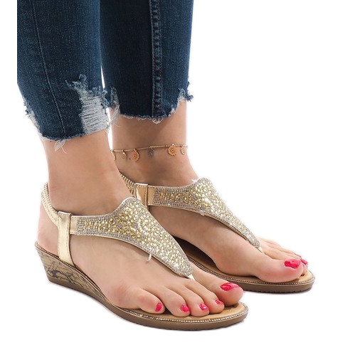 Sandali con zeppa dorata con elastico FM4075 d'oro
