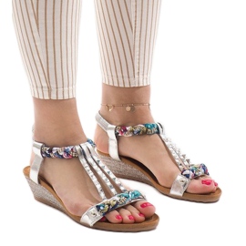 Sandali con zeppa argento con borchie B132-6 grigio multicolore