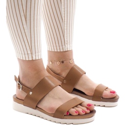 Sandali flat cammello con fibbia CZTZ-2K122-4 marrone