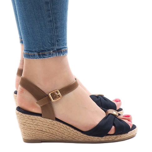 Sandali con zeppa blu navy espadrillas 1484-13 marrone